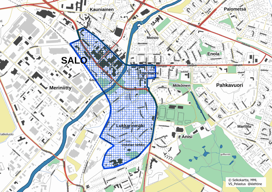 Karttakuva ilotulitteiden käytön kieltoalue Salossa vuonna 2025.
